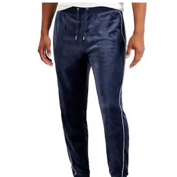 INC International Concepts Mens Velour Jogger Pants - Navy Blue Large - Picture 1 of 7